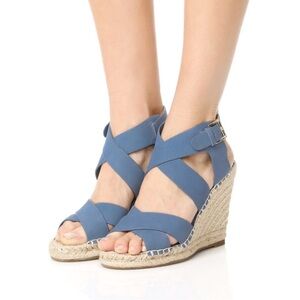 Joie Kaelyn Blue Espadrille Wedge Sandals Leather Size 38.5